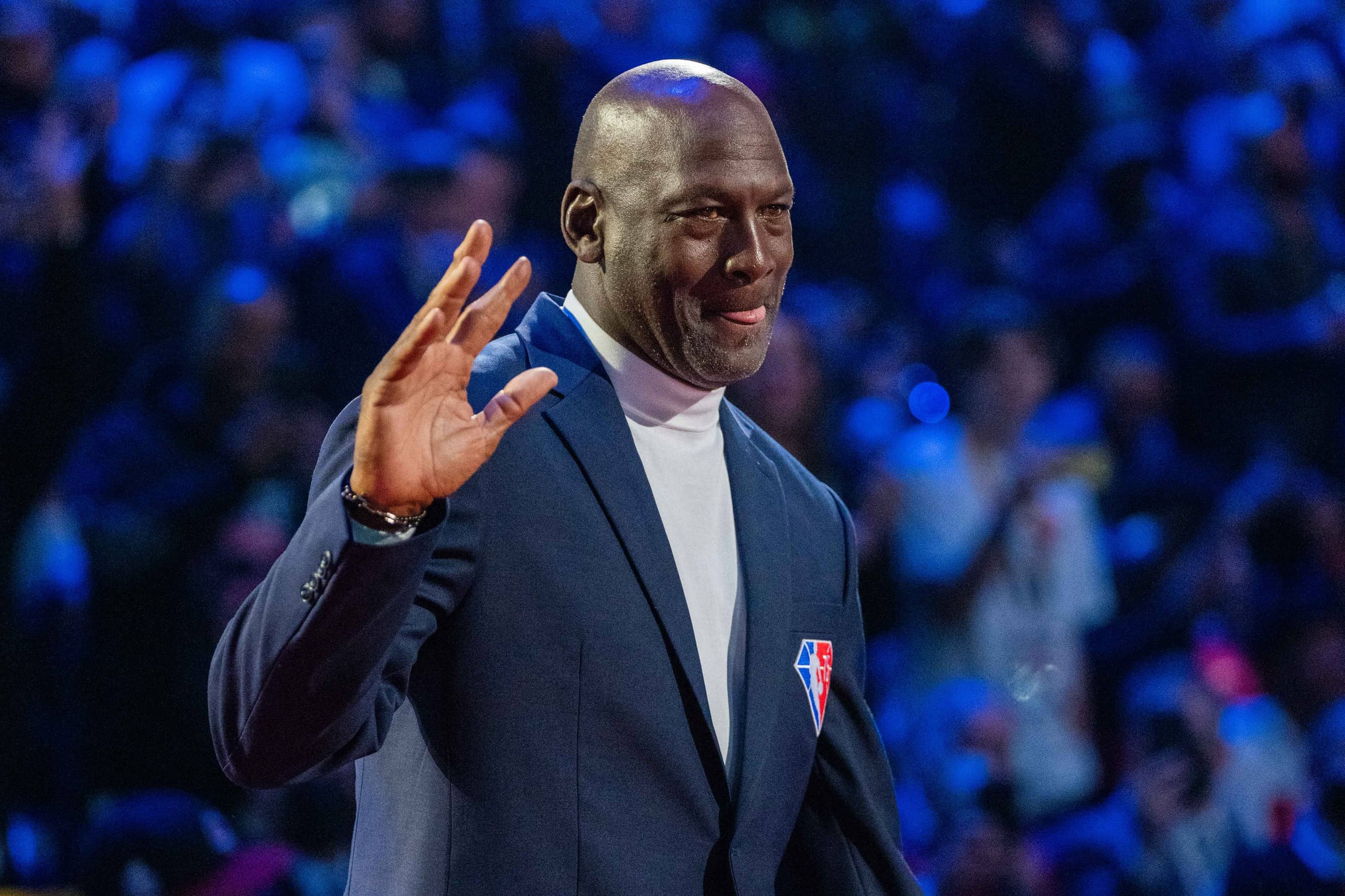 Michael Jordan is honored at halftime during the 2022 NBA All-Star Game at Rocket Mortgage FieldHouse.