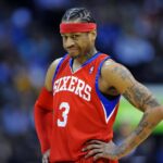76ers guard Allen Iverson reacts to a technical foul called early in the first period against the Nuggets at the Pepsi Center
