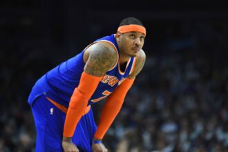 Knicks forward Carmelo Anthony during the fourth quarter against the Pistons at The Palace of Auburn Hills