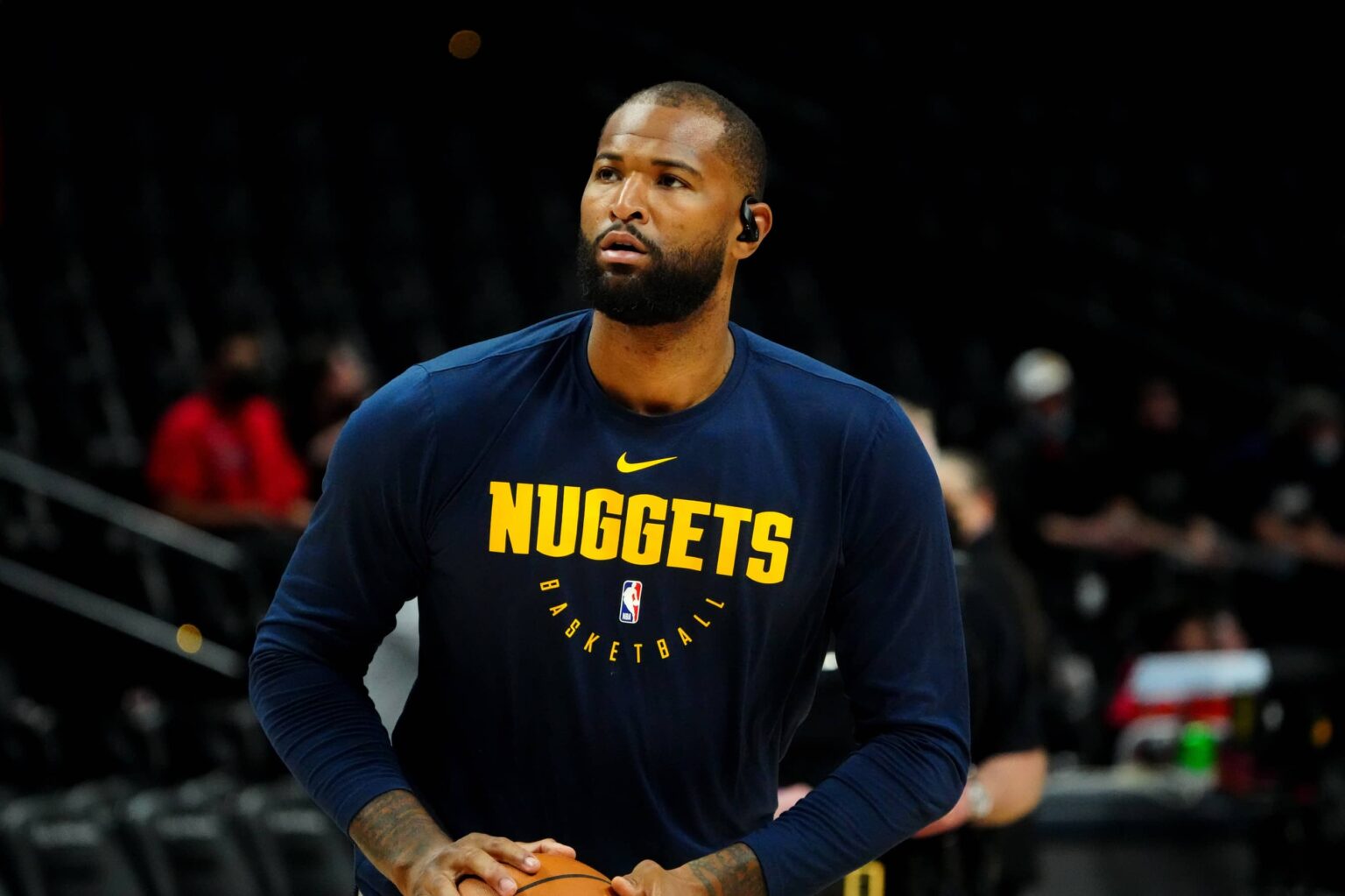 Nuggets center DeMarcus Cousins warms up before the game against the Denver Nuggets at Ball Arena