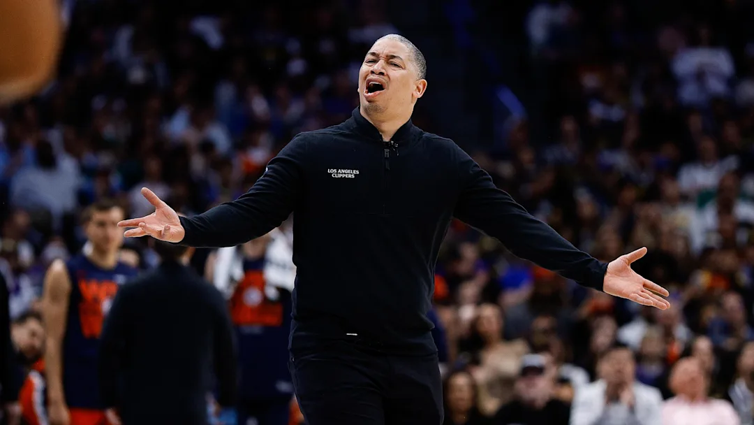 Apr 21, 2025; Denver, Colorado, USA; Los Angeles Clippers head coach Tyronn Lue in the third quarter against the Denver Nuggets during game two of first round for the 2025 NBA Playoffs at Ball Arena. Mandatory Credit: Isaiah J. Downing-Imagn Images
