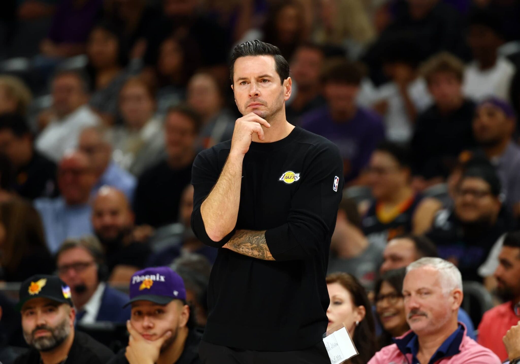 Lakers head coach JJ Redick against the Suns during an NBA preseason game at Mortgage Matchup Center