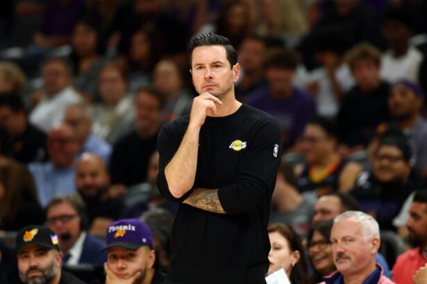 Lakers head coach JJ Redick against the Suns during an NBA preseason game at Mortgage Matchup Center