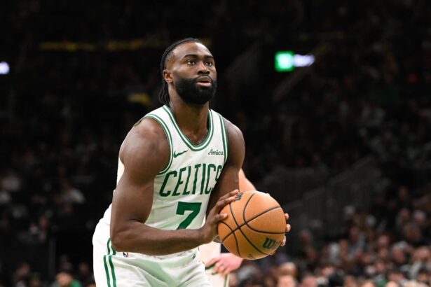 Celtics guard Jaylen Brown shoots a free throw during the second half against the Magic at TD Garden