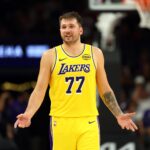 Lakers guard Luka Doncic against the Suns during an NBA preseason game at Mortgage Matchup Center