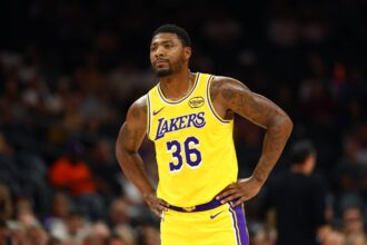 Lakers guard Marcus Smart against the Suns during an NBA preseason game at Mortgage Matchup Center