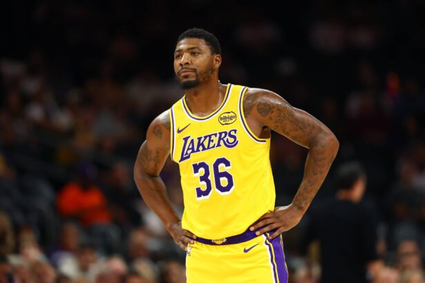 Lakers guard Marcus Smart against the Suns during an NBA preseason game at Mortgage Matchup Center
