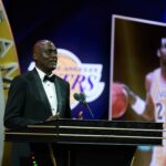Class of 2024 inductee Michael Cooper speaks during the Naismith Memorial Basketball Hall of Fame Enshrinement at Symphony Hall Springfield.