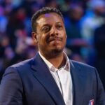 Paul Pierce is honored for being selected to the NBA 75th Anniversary Team during halftime in the 2022 NBA All-Star Game at Rocket Mortgage FieldHouse