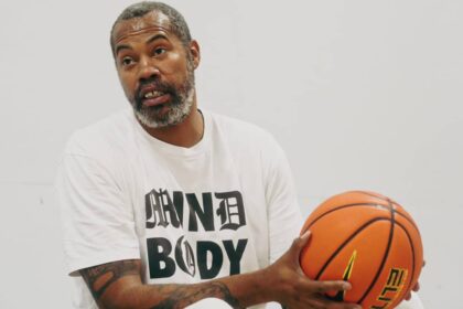 Rasheed Wallace answers questions during a practice for Memphis’ Tennessee Collegiate Academy as they prepare for their first season in Nike EYBL Scholastic League on Sept. 3, 2025 at 237 Woodland Lake Drive in Memphis, Tenn.