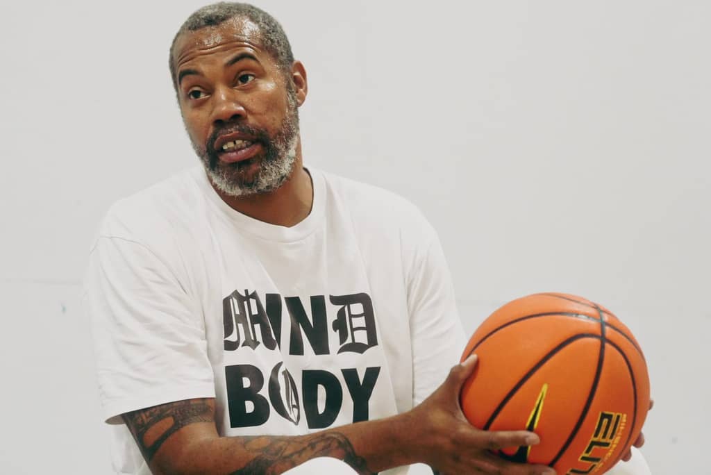 Rasheed Wallace answers questions during a practice for Memphis’ Tennessee Collegiate Academy as they prepare for their first season in Nike EYBL Scholastic League on Sept. 3, 2025 at 237 Woodland Lake Drive in Memphis, Tenn.