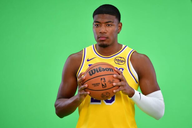 Lakers forward Rui Hachimura (28) during media day at UCLA Health Training Center