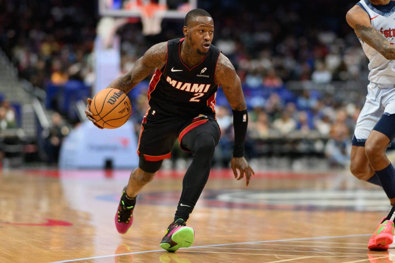 Heat guard Terry Rozier handles the ball during the second quarter against the Wizards at Capital One Arena