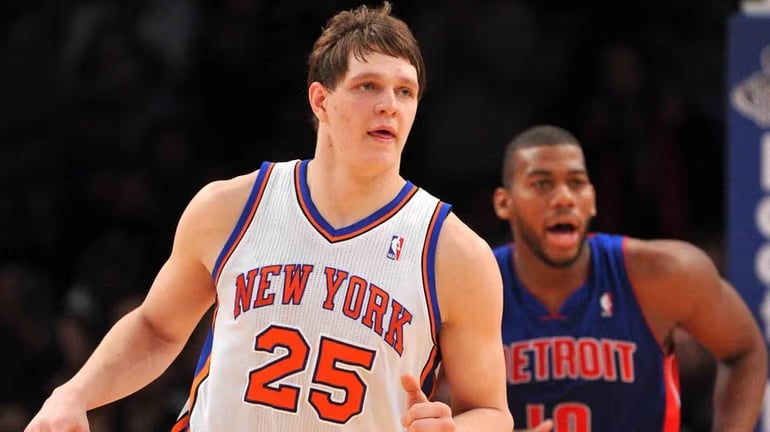 Knicks center Timofey Mozgov plays in the second half against the Detroit Pistons at Madison Square Garden. (Jan. 30, 2011)