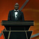 Class of 2024 inductee Michael Cooper speaks during the Naismith Memorial Basketball Hall of Fame Enshrinement at Symphony Hall Springfield.