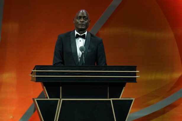 Class of 2024 inductee Michael Cooper speaks during the Naismith Memorial Basketball Hall of Fame Enshrinement at Symphony Hall Springfield.