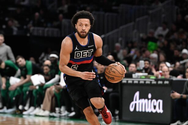 Dec 12, 2024; Boston, Massachusetts, USA; Detroit Pistons guard Cade Cunningham (2) dribbles against the Boston Celtics during the first half at TD Garden. Mandatory Credit: Eric Canha-Imagn Images