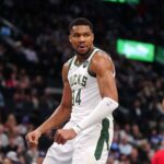 Jan 25, 2025; Inglewood, California, USA; Milwaukee Bucks forward Giannis Antetokounmpo (34) celebrates against the LA Clippers in the second half at Intuit Dome. Mandatory Credit: Kirby Lee-Imagn Images