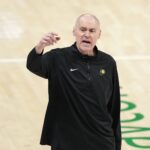 Jun 5, 2025; Oklahoma City, Oklahoma, USA; Indiana Pacers head coach Rick Carlisle reacts after a play against the Oklahoma City Thunder during the third quarter in game one of the 2025 NBA Finals at Paycom Center. Mandatory Credit: Kyle Terada-Imagn Images