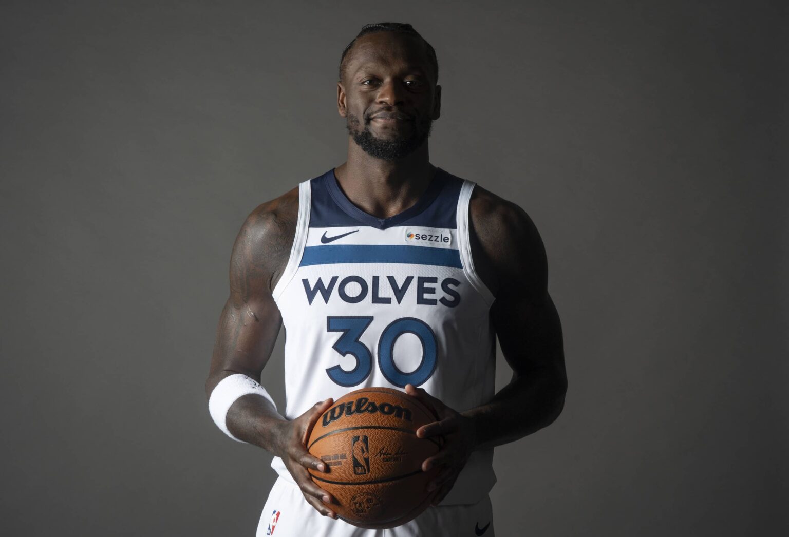 Sep 29, 2025; Minneapolis, MN, USA; Minnesota Timberwolves forward Julius Randle (30) poses for a photograph as part of media day at Target Center. Mandatory Credit: Bruce Kluckhohn-Imagn Images