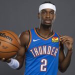 Sep 29, 2025; Oklahoma City, OK, USA; Oklahoma City Thunder guard Shai Gilgeous-Alexander poses for a photo during the 2025 Oklahoma City Thunder media day at Paycom Center. Mandatory Credit: Alonzo Adams-Imagn Images