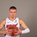 Sep 29, 2025; Miami, FL, USA; Miami Heat guard Tyler Herro (14) poses for a photo during media day at Kaseya Center. Mandatory Credit: Sam Navarro-Imagn Images