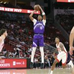 Oct 8, 2025; Houston, Texas, USA; Utah Jazz forward Ace Bailey (19) shoots the ball during the first quarter against the Houston Rockets at Toyota Center. Mandatory Credit: Troy Taormina-Imagn Images