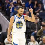 Oct 8, 2025; San Francisco, California, USA; Golden State Warriors guard Stephen Curry (30) gestures during the second quarter against the Portland Trail Blazers at Chase Center. Mandatory Credit: John Hefti-Imagn Images