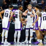 Oct 8, 2025; Sacramento, California, USA; Sacramento Kings forward/center Domantas Sabonis (11) talks with the team during the third quarter against the Toronto Raptors at Golden 1 Center. Mandatory Credit: Sergio Estrada-Imagn Images