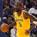 Oct 5, 2025; San Francisco, California, USA; Los Angeles Lakers center Deandre Ayton (5) dribbles upcourt against the Golden State Warriors in the second quarter at Chase Center. Mandatory Credit: David Gonzales-Imagn Images