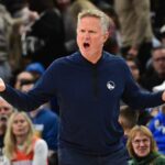Oct 30, 2025; Milwaukee, Wisconsin, USA; Golden State Warriors head coach Steve Kerr calls a play in the 3rd quarter against the Milwaukee Bucks at Fiserv Forum. Mandatory Credit: Benny Sieu-Imagn Images