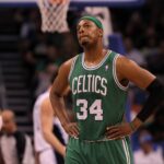 Apr 13, 2013; Orlando, FL, USA; Boston Celtics small forward Paul Pierce (34) reacts during the first quarter against the Orlando Magic at the Amway Center. Mandatory Credit: Kim Klement-Imagn Images