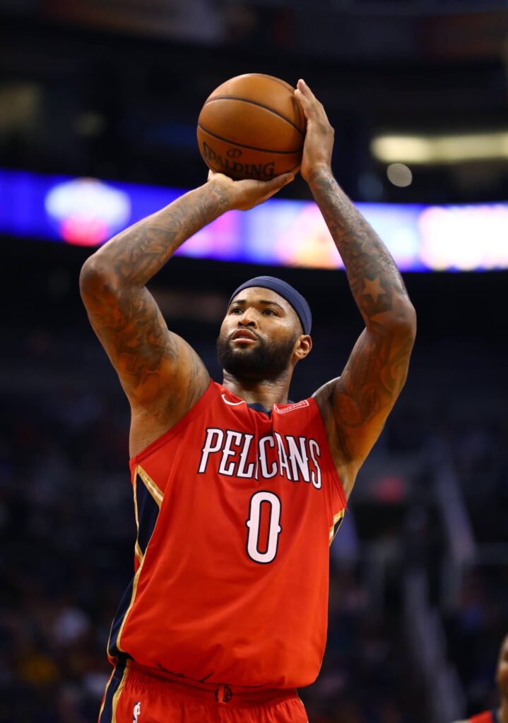 Nov 24, 2017; Phoenix, AZ, USA; New Orleans Pelicans center DeMarcus Cousins (0) against the Phoenix Suns at Talking Stick Resort Arena. Mandatory Credit: Mark J. Rebilas-Imagn Images