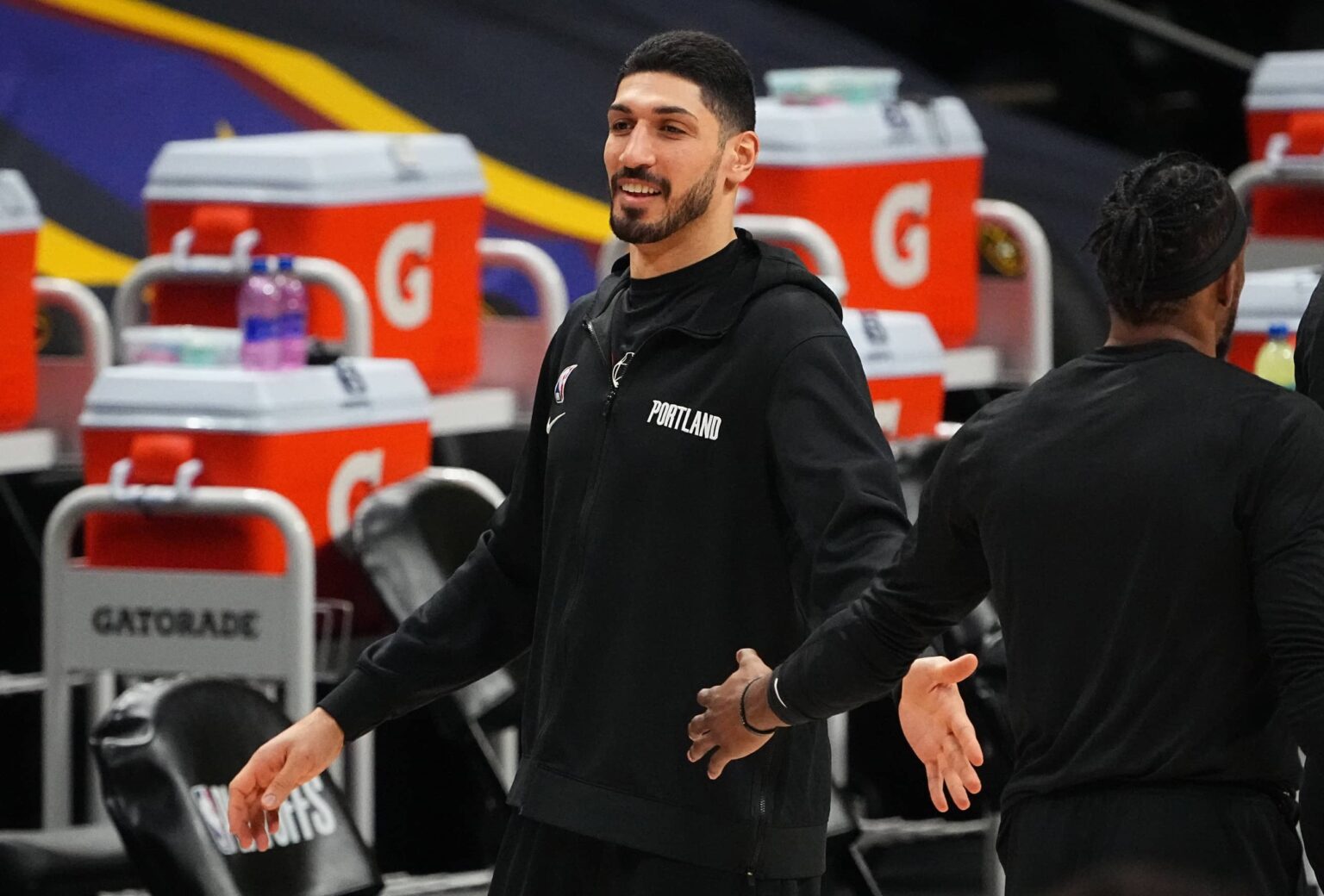 Denver, Colorado, USA; Enes Kanter (11) before Game 5 between the Portland Trail Blazers and the Denver Nuggets in the first round of the 2021 NBA Playoffs at Ball Arena. Mandatory Credit: Ron Chenoy-Imagn Images