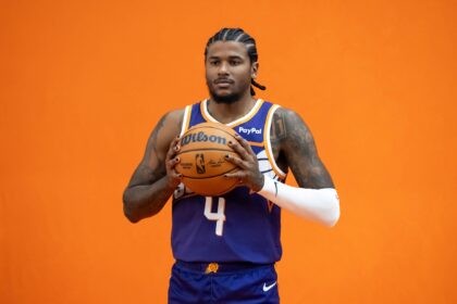 Phoenix, AZ, USA; Phoenix Suns guard Jalen Green (4) poses for portrait during Media Day at PHX Arena. Mandatory Credit: Mark J. Rebilas-Imagn Images