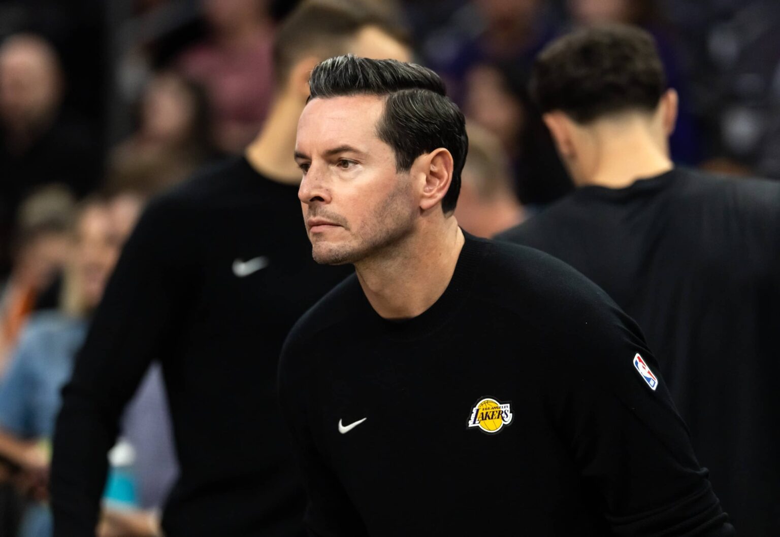 Phoenix, Arizona, USA; Los Angeles Lakers head coach JJ Redick against the Phoenix Suns during an NBA preseason game at Mortgage Matchup Center. Mandatory Credit: Mark J. Rebilas-Imagn Images