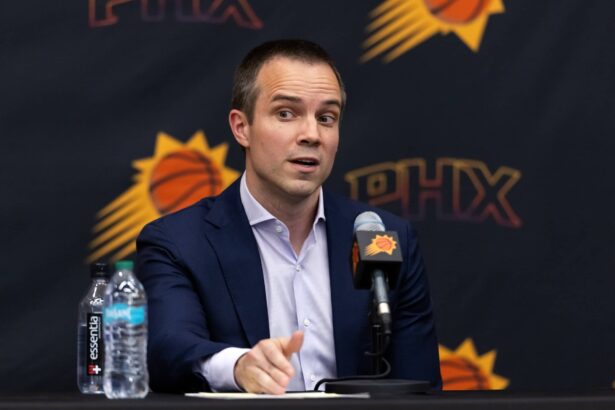 Scottsdale, AZ, USA; Phoenix Suns head coach Jordan Ott during an introductory press conference at the Verizon 5g Performance Center. Mandatory Credit: Mark J. Rebilas-Imagn Images