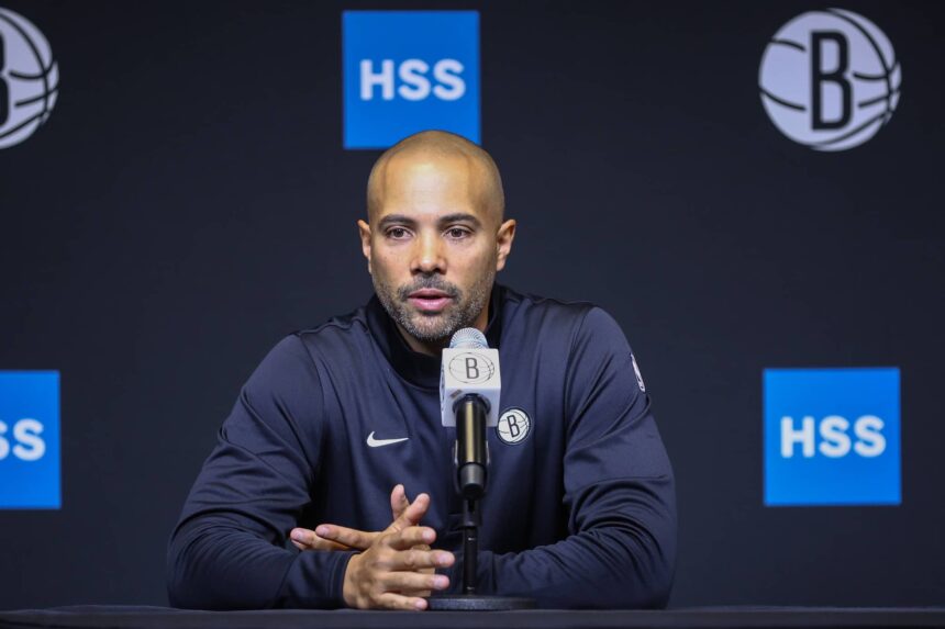 Brooklyn, NY, USA; Brooklyn Nets head coach Jordi Fernandez speaks at Media Day. Mandatory Credit: Wendell Cruz-Imagn Images