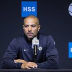 Brooklyn, NY, USA; Brooklyn Nets head coach Jordi Fernandez speaks at Media Day. Mandatory Credit: Wendell Cruz-Imagn Images