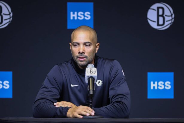Brooklyn, NY, USA; Brooklyn Nets head coach Jordi Fernandez speaks at Media Day. Mandatory Credit: Wendell Cruz-Imagn Images