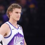 Salt Lake City, Utah, USA; Utah Jazz forward Lauri Markkanen (23) looks on against the Los Angeles Clippers during the first quarter at Delta Center. Mandatory Credit: Rob Gray-Imagn Images