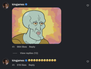 LeBron James' comment on Instagram.