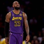 New York, New York, USA; Los Angeles Lakers forward LeBron James (23) reacts during the second quarter against the New York Knicks at Madison Square Garden. Mandatory Credit: Brad Penner-Imagn Images