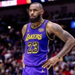 New Orleans, Louisiana, USA; Los Angeles Lakers forward LeBron James (23) looks on against the New Orleans Pelicans during the first half at Smoothie King Center. Mandatory Credit: Stephen Lew-Imagn Images
