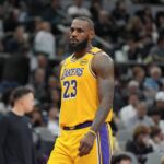 San Antonio, Texas, USA; Los Angeles Lakers forward LeBron James (23) looks over in the first half against the San Antonio Spurs at Frost Bank Center. Mandatory Credit: Daniel Dunn-Imagn Images