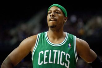 Auburn Hills, MI, USA; Boston Celtics small forward Paul Pierce (34) during the second quarter against the Detroit Pistons at The Palace. Mandatory Credit: Tim Fuller-Imagn Images