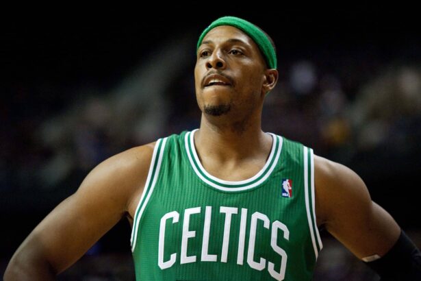 Auburn Hills, MI, USA; Boston Celtics small forward Paul Pierce (34) during the second quarter against the Detroit Pistons at The Palace. Mandatory Credit: Tim Fuller-Imagn Images