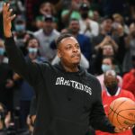 Boston, Massachusetts, USA; Former Boston Celtics player Paul Pierce carries the game ball before a game against the Toronto Raptors at the TD Garden. Mandatory Credit: Brian Fluharty-Imagn Images