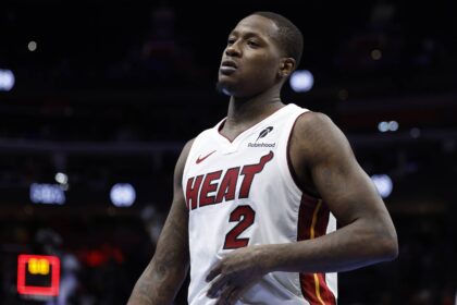 Detroit, Michigan, USA; Miami Heat guard Terry Rozier (2) walks off the court after the game against the Detroit Pistons at Little Caesars Arena. Mandatory Credit: Rick Osentoski-Imagn Images