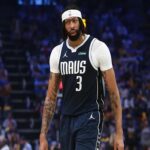 Apr 18, 2025; Memphis, Tennessee, USA; Dallas Mavericks forward Anthony Davis (3) reacts during the second quarter against the Memphis Grizzlies at FedExForum. Mandatory Credit: Petre Thomas-Imagn Images